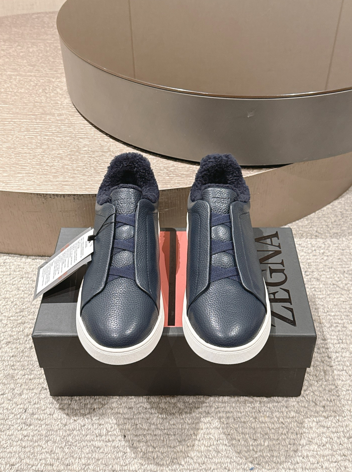Ermenegildo Zegna Navy Shearling Triple Stitch