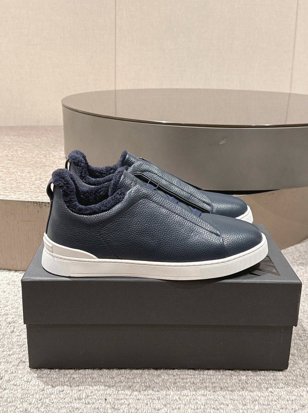 Ermenegildo Zegna Navy Shearling Triple Stitch