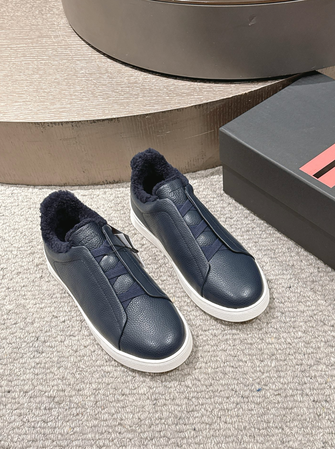 Ermenegildo Zegna Navy Shearling Triple Stitch
