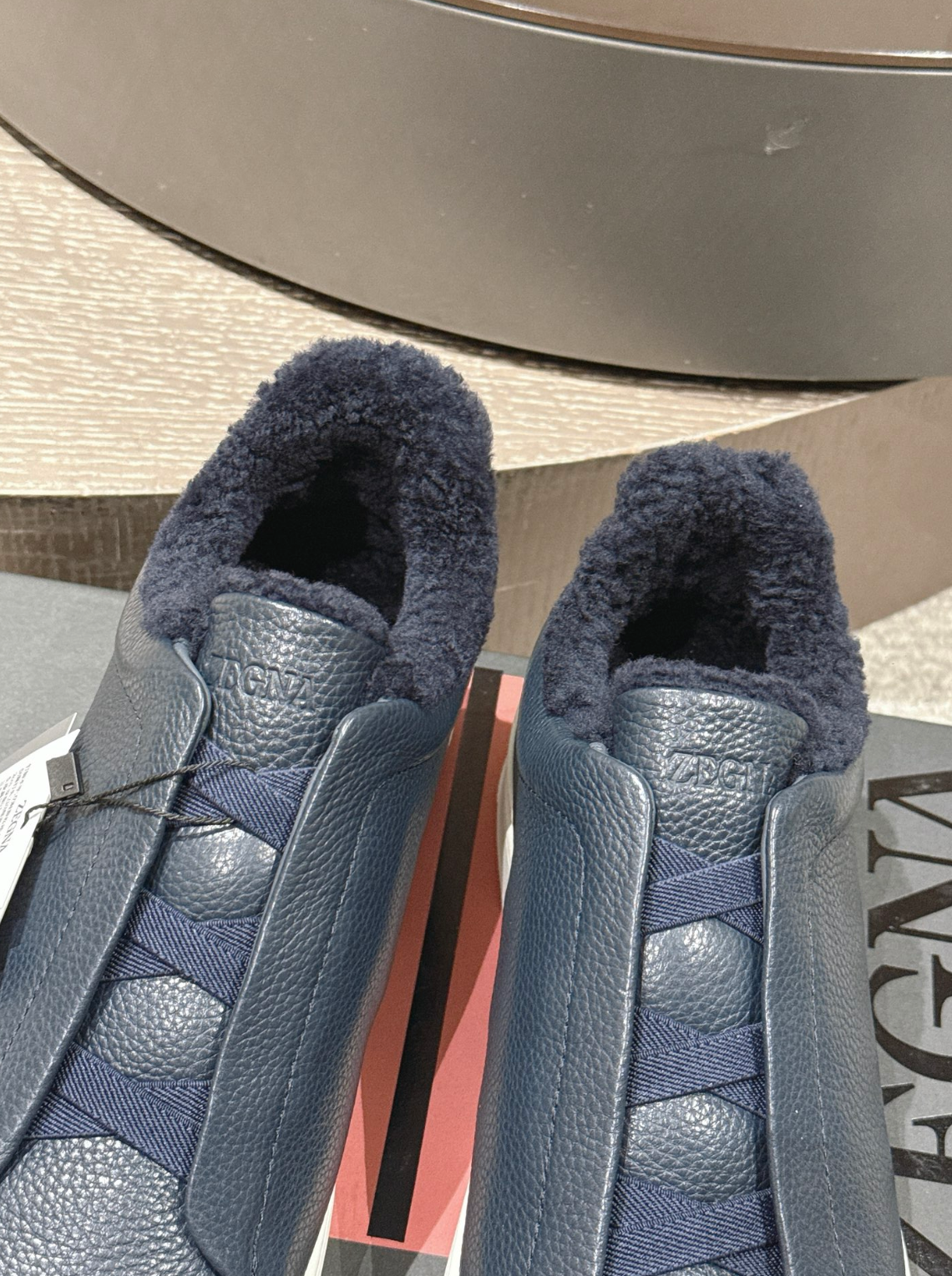 Ermenegildo Zegna Navy Shearling Triple Stitch