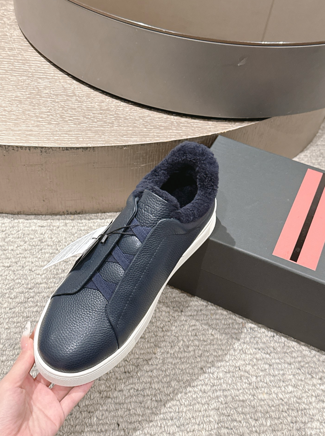 Ermenegildo Zegna Navy Shearling Triple Stitch