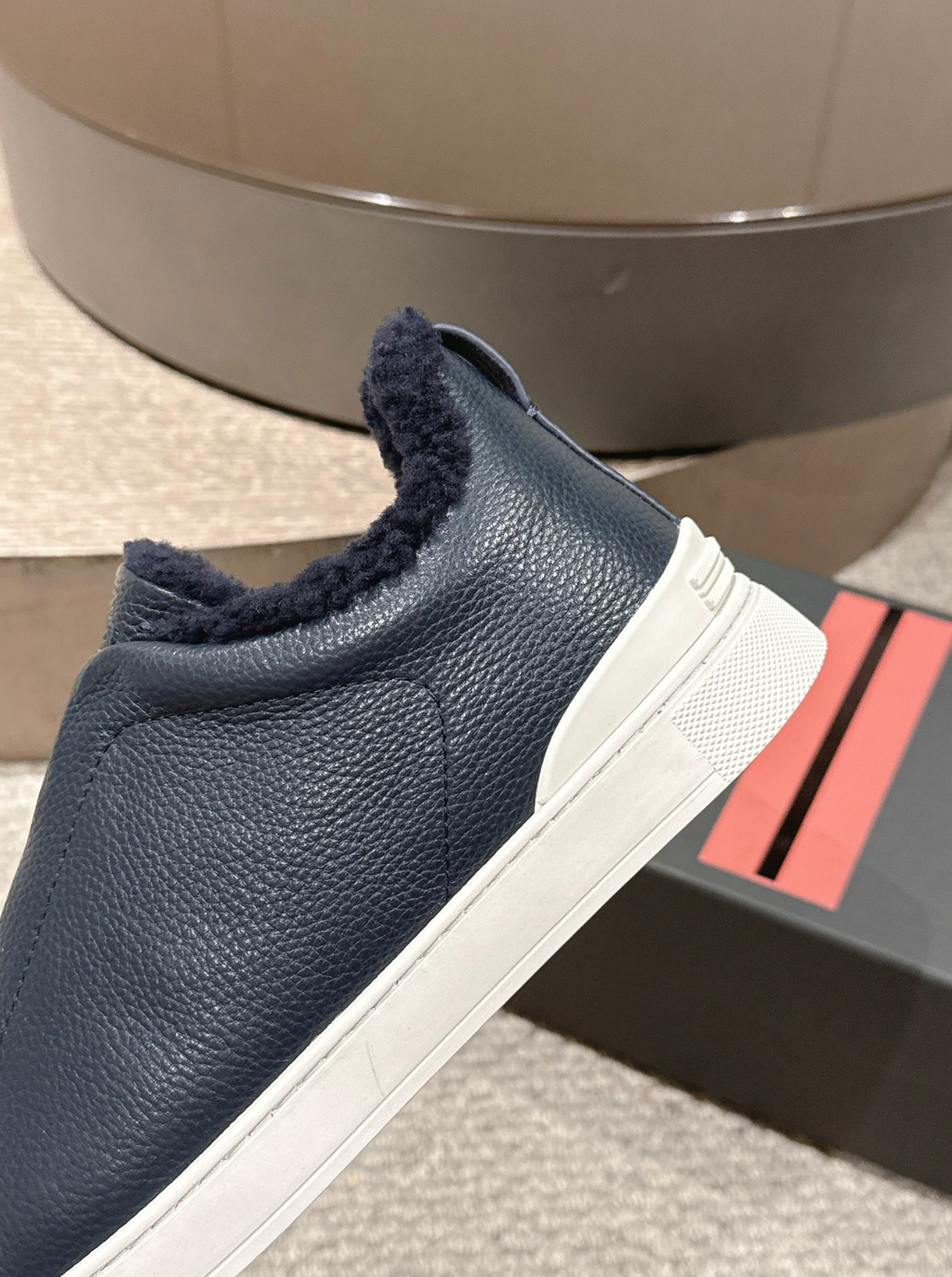 Ermenegildo Zegna Navy Shearling Triple Stitch