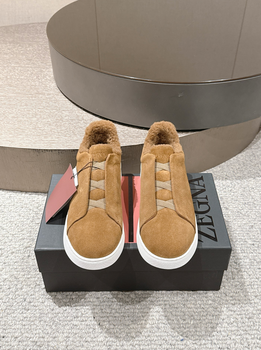 Ermenegildo Zegna Tobacco Suede Shearling Triple Stitch
