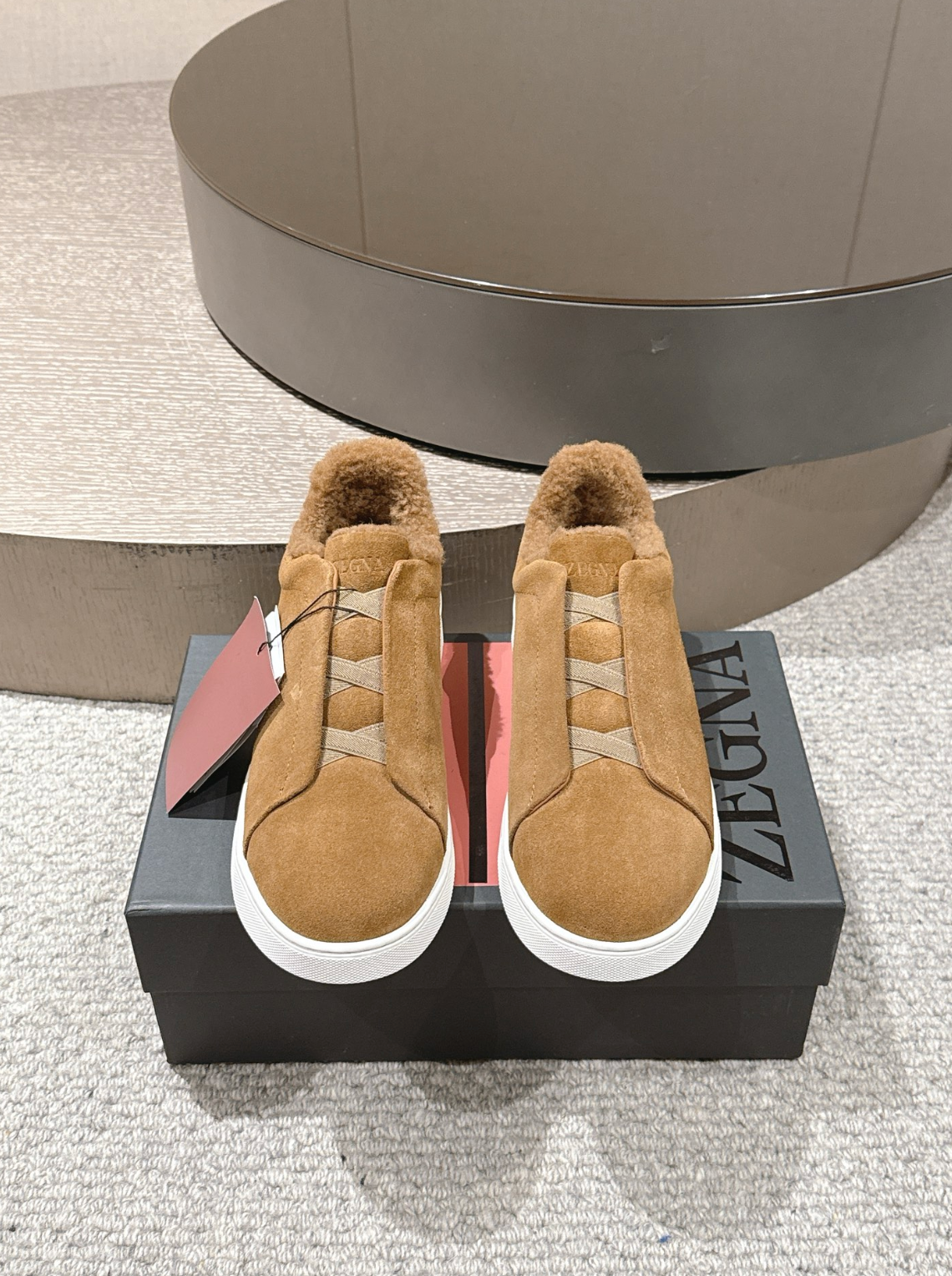 Ermenegildo Zegna Tobacco Suede Shearling Triple Stitch