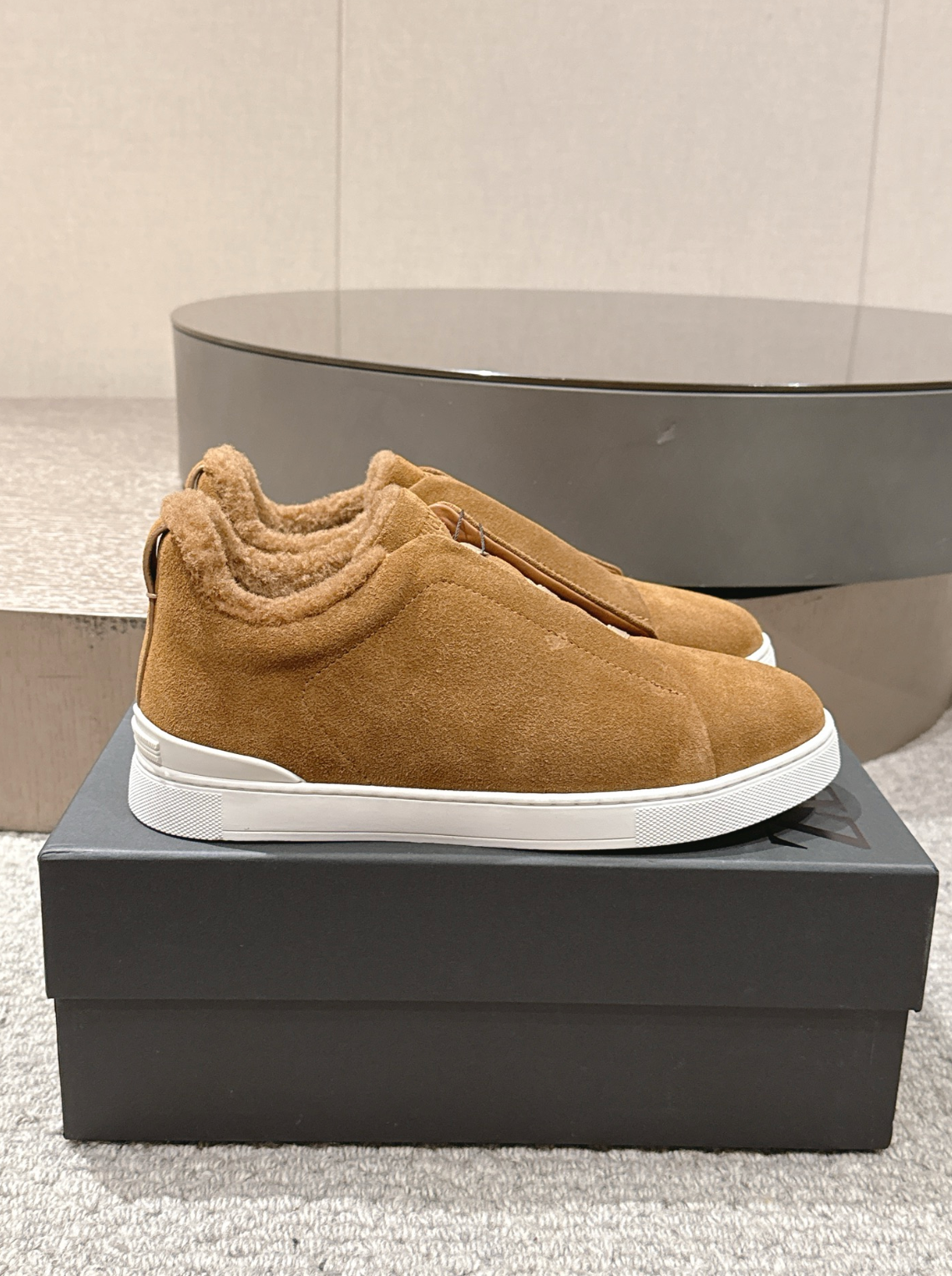 Ermenegildo Zegna Tobacco Suede Shearling Triple Stitch