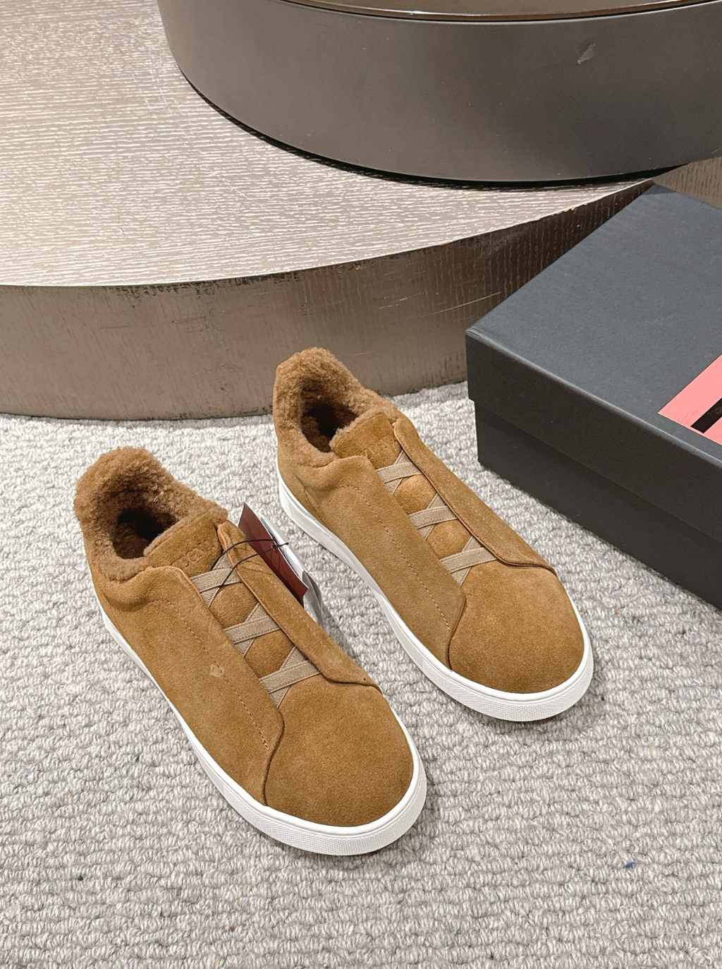 Ermenegildo Zegna Tobacco Suede Shearling Triple Stitch