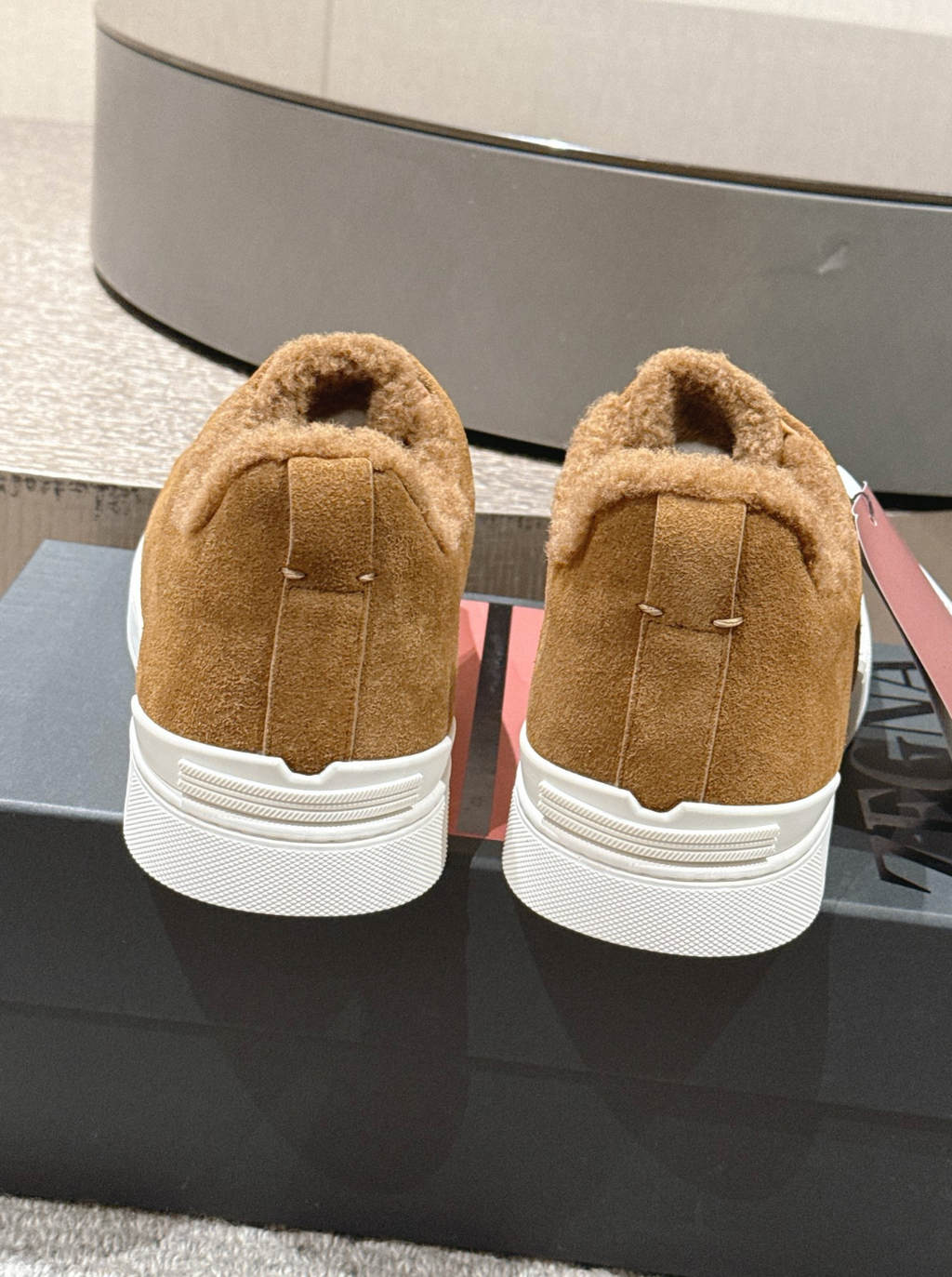Ermenegildo Zegna Tobacco Suede Shearling Triple Stitch