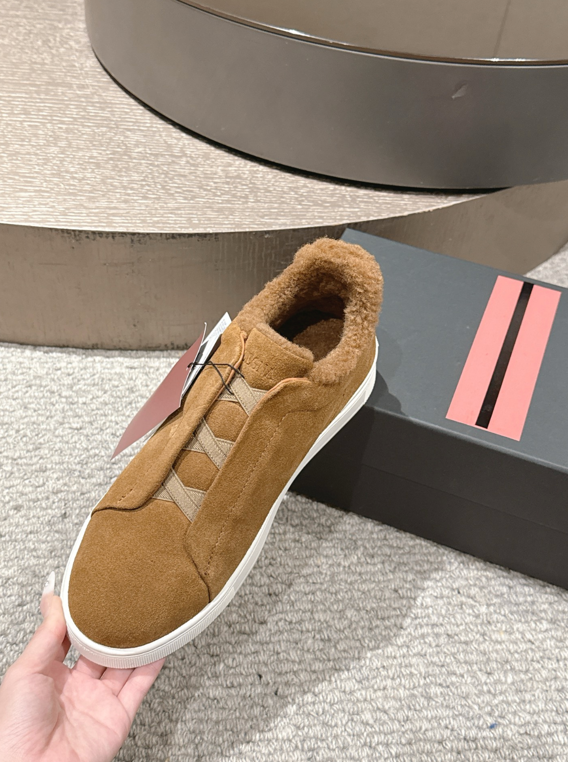 Ermenegildo Zegna Tobacco Suede Shearling Triple Stitch