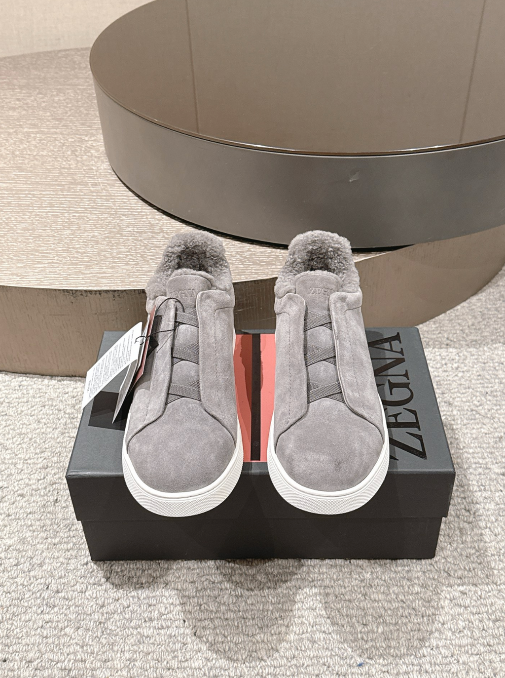 Ermenegildo Zegna Grey Suede Shearling Triple Stitch