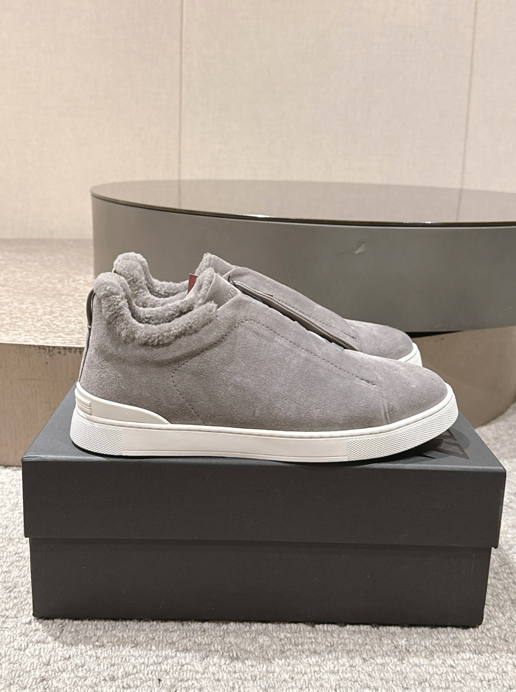 Ermenegildo Zegna Grey Suede Shearling Triple Stitch