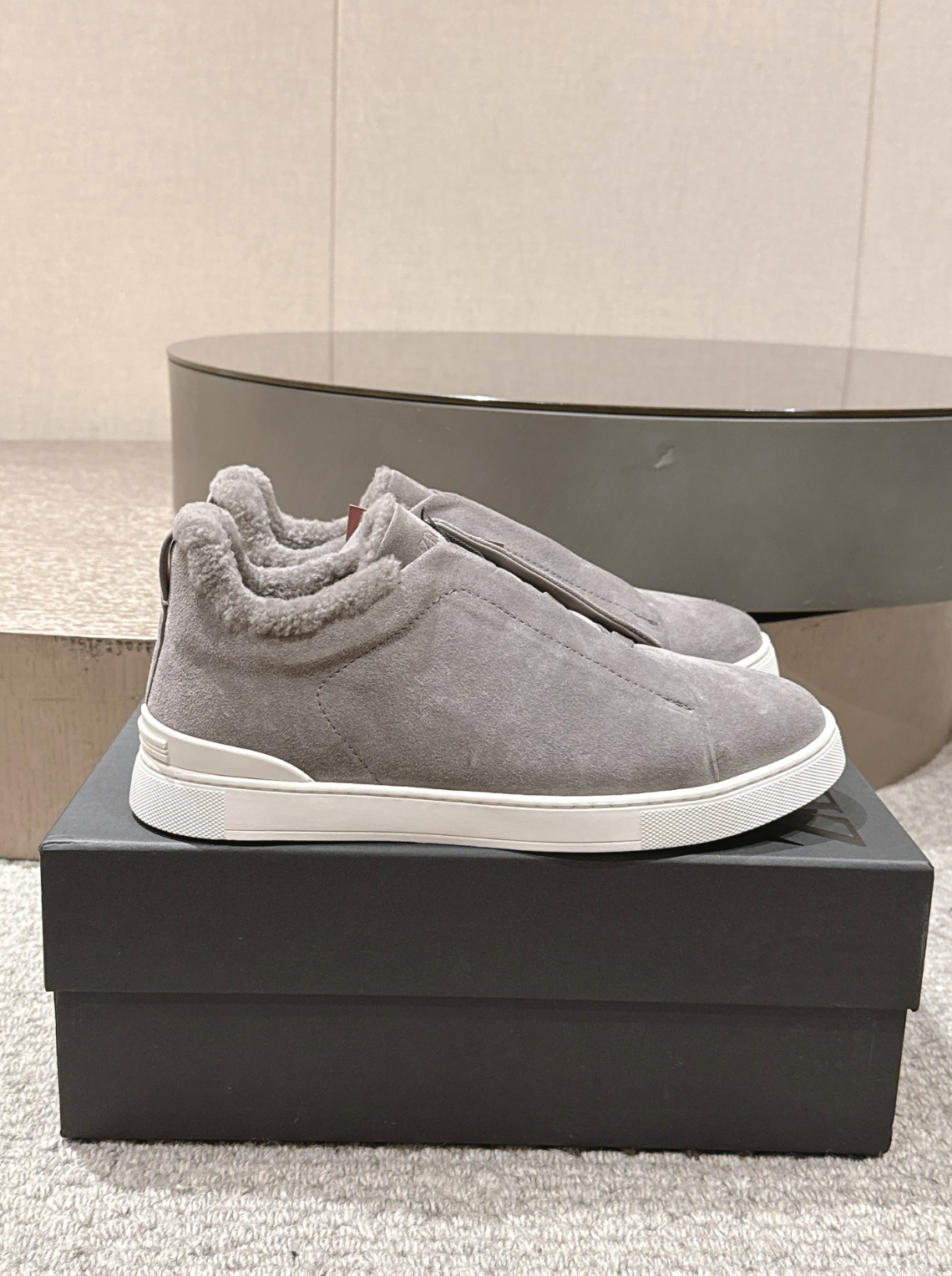 Ermenegildo Zegna Grey Suede Shearling Triple Stitch