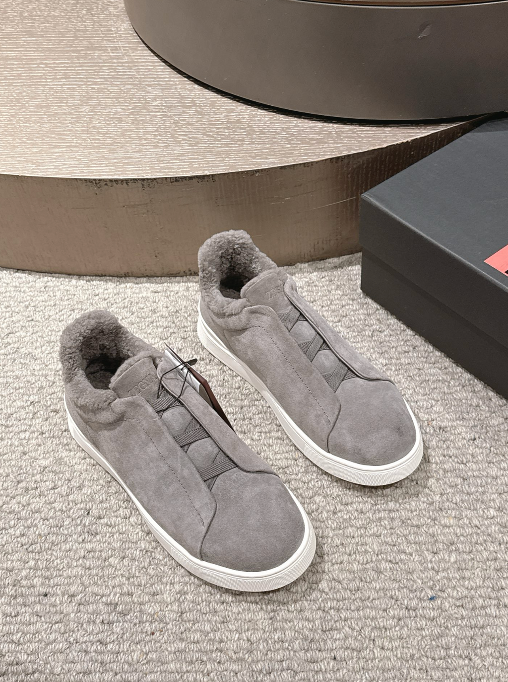 Ermenegildo Zegna Grey Suede Shearling Triple Stitch