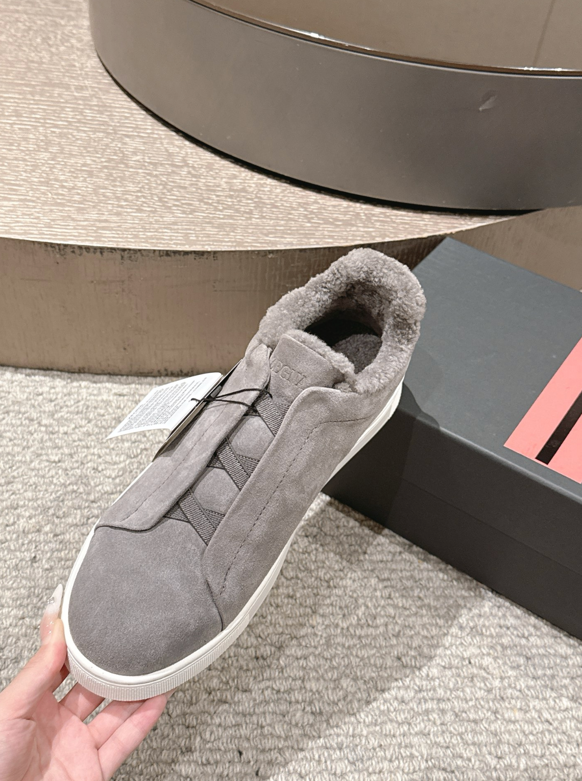 Ermenegildo Zegna Grey Suede Shearling Triple Stitch