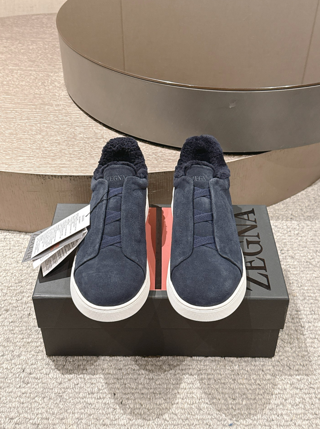 Ermenegildo Zegna Navy Suede Shearling Triple Stitch