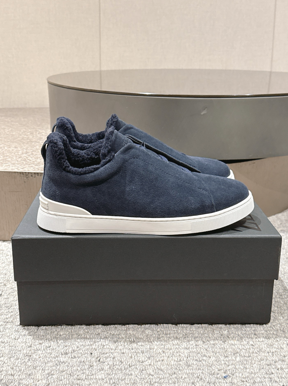 Ermenegildo Zegna Navy Suede Shearling Triple Stitch