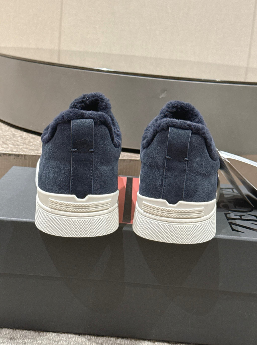 Ermenegildo Zegna Navy Suede Shearling Triple Stitch