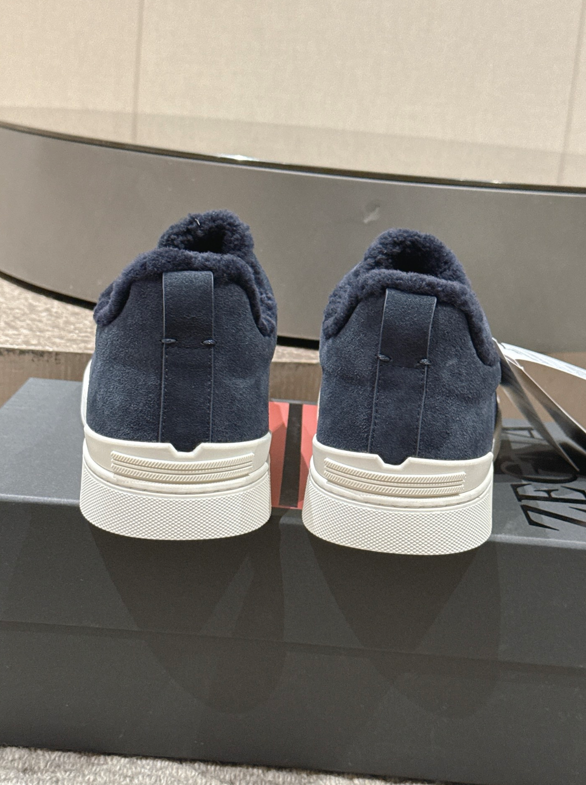 Ermenegildo Zegna Navy Suede Shearling Triple Stitch