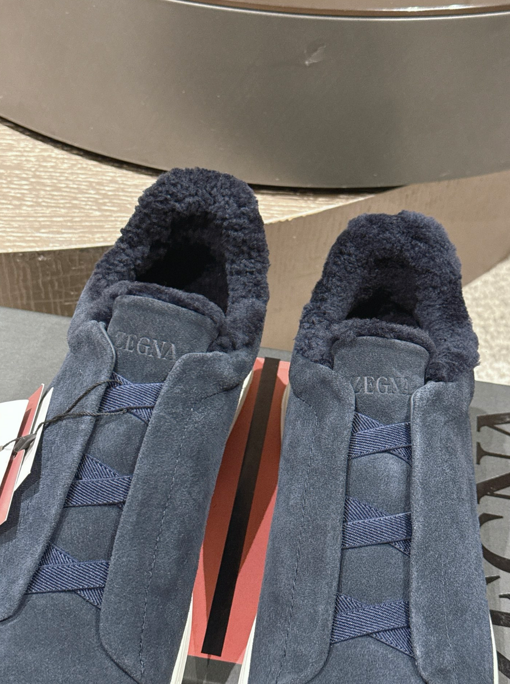Ermenegildo Zegna Navy Suede Shearling Triple Stitch
