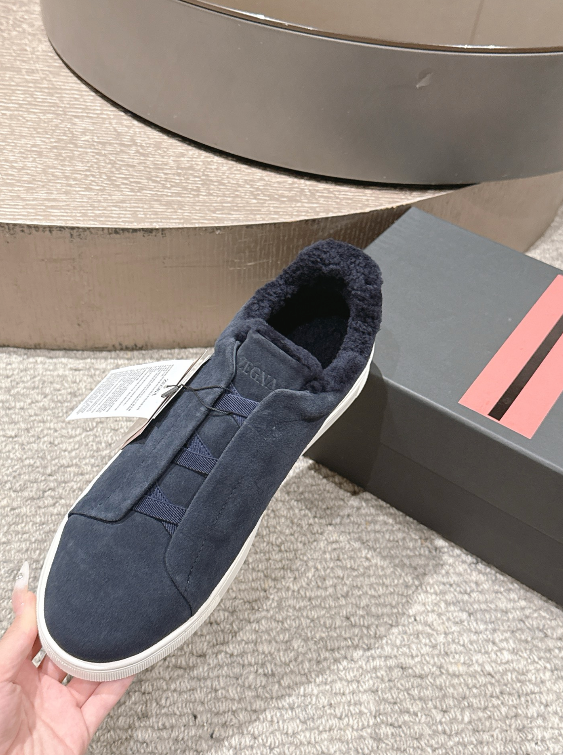 Ermenegildo Zegna Navy Suede Shearling Triple Stitch