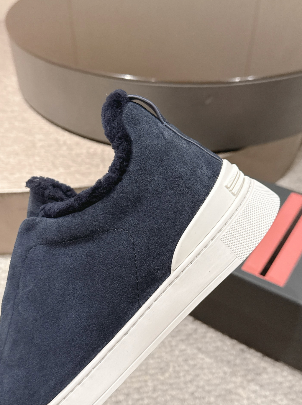 Ermenegildo Zegna Navy Suede Shearling Triple Stitch