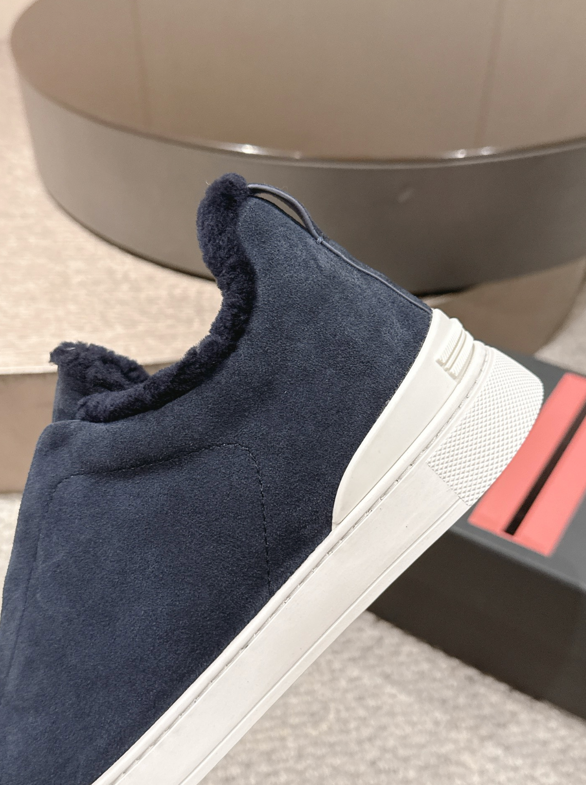 Ermenegildo Zegna Navy Suede Shearling Triple Stitch