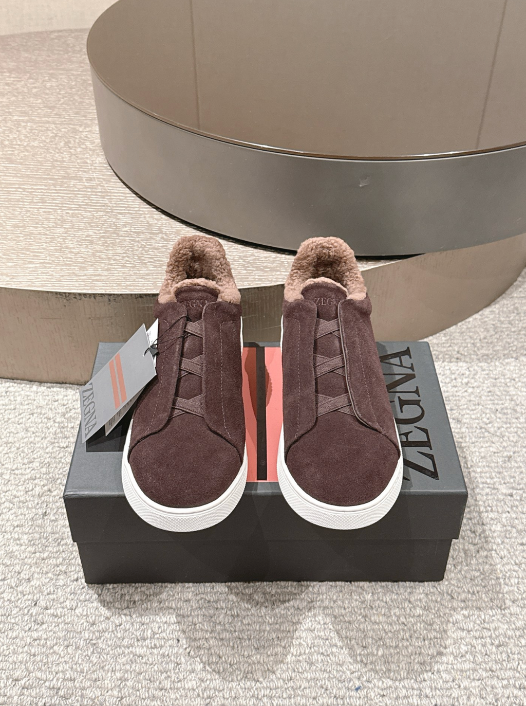Ermenegildo Zegna Brown Suede Shearling Triple Stitch