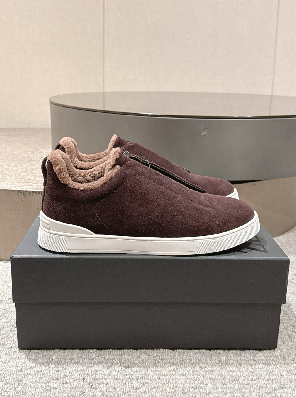 Ermenegildo Zegna Brown Suede Shearling Triple Stitch
