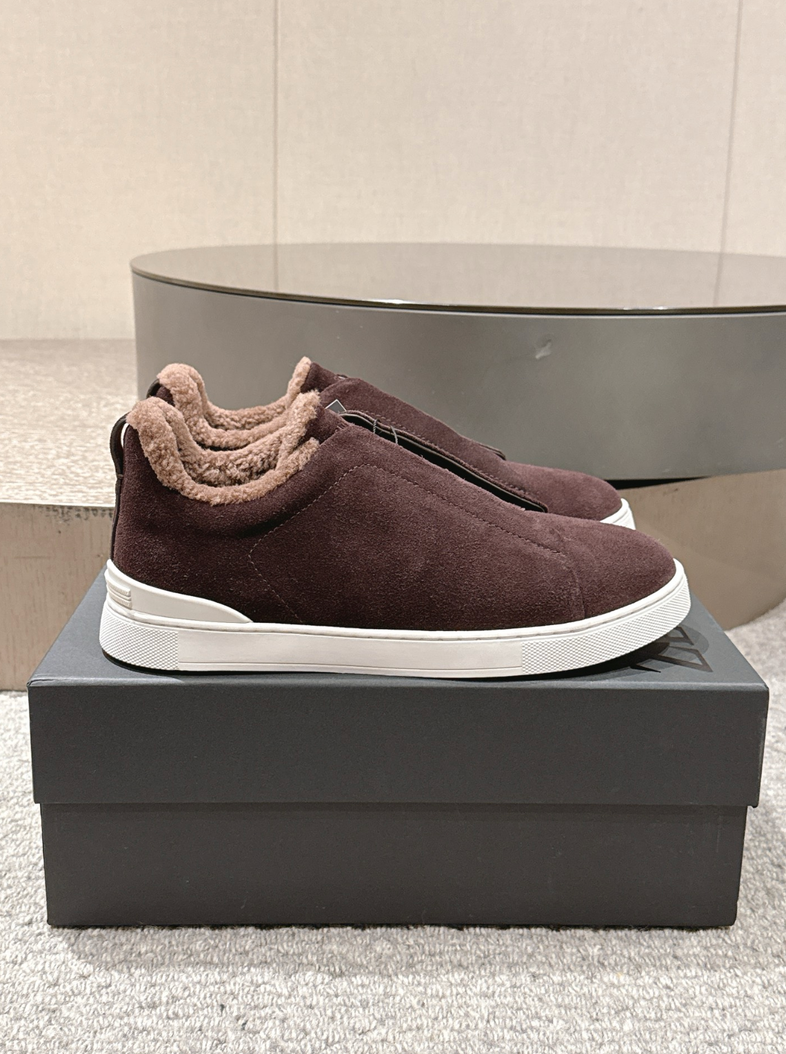 Ermenegildo Zegna Brown Suede Shearling Triple Stitch