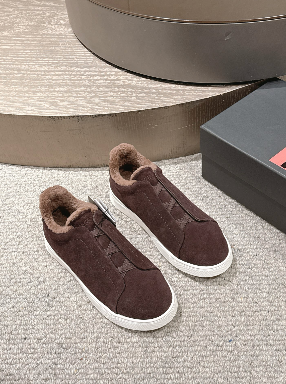 Ermenegildo Zegna Brown Suede Shearling Triple Stitch
