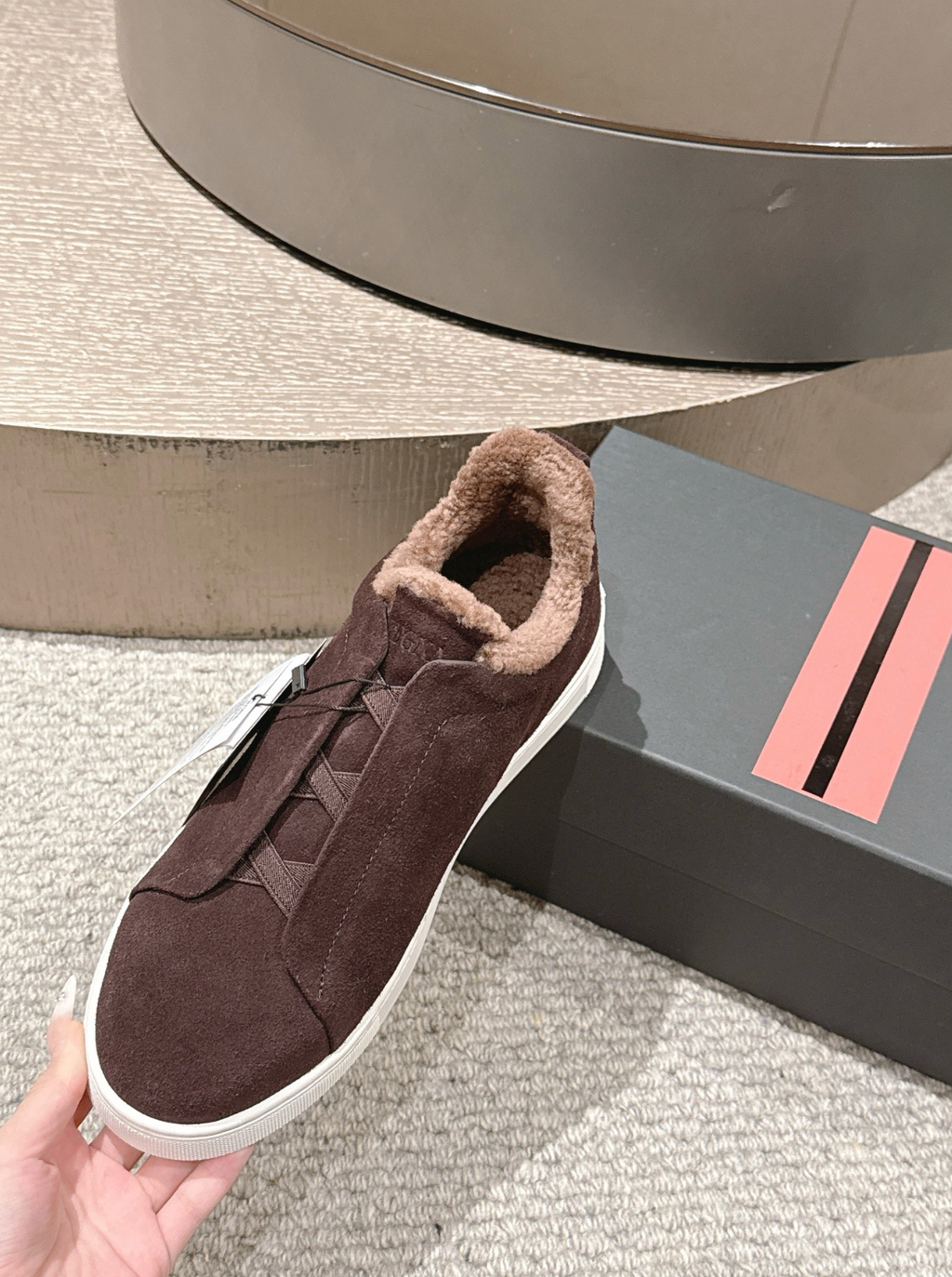 Ermenegildo Zegna Brown Suede Shearling Triple Stitch