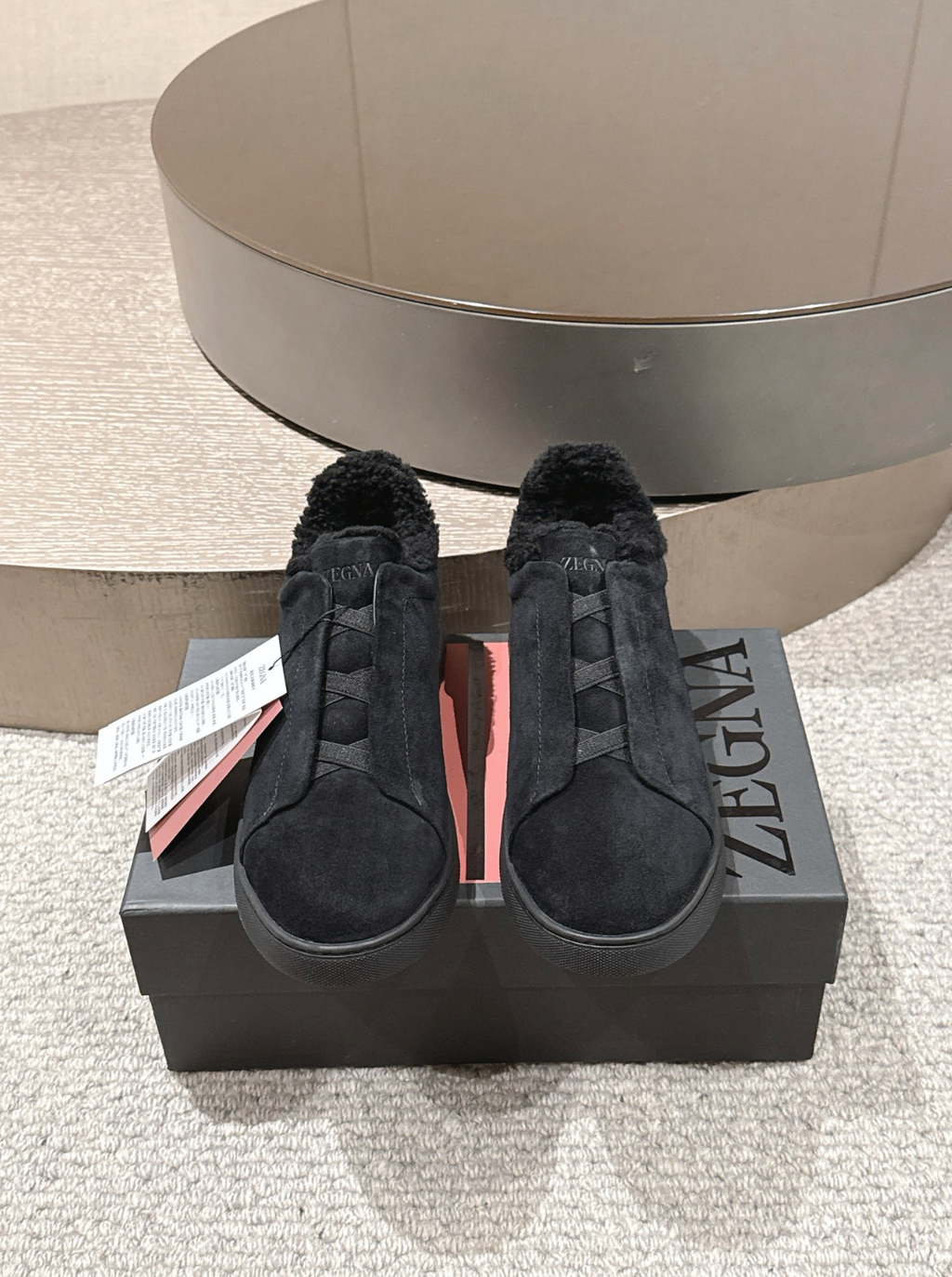 Ermenegildo Zegna Black Suede Shearling Triple Stitch