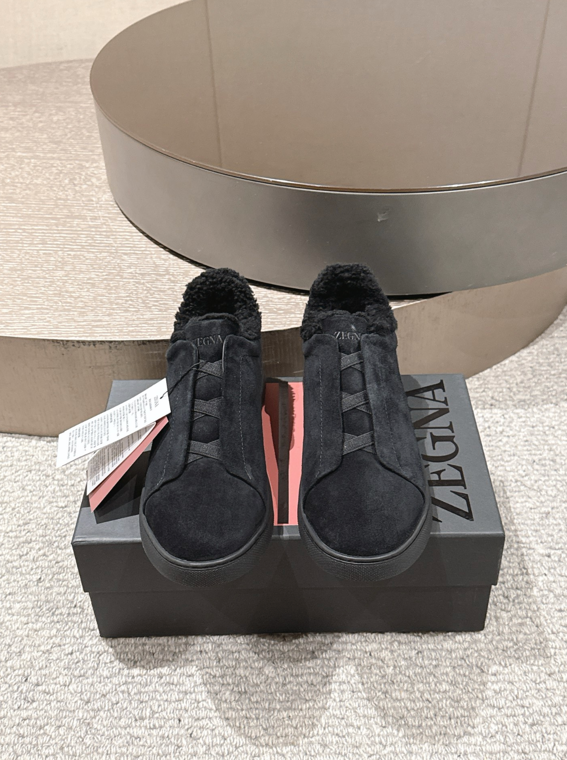 Ermenegildo Zegna Black Suede Shearling Triple Stitch