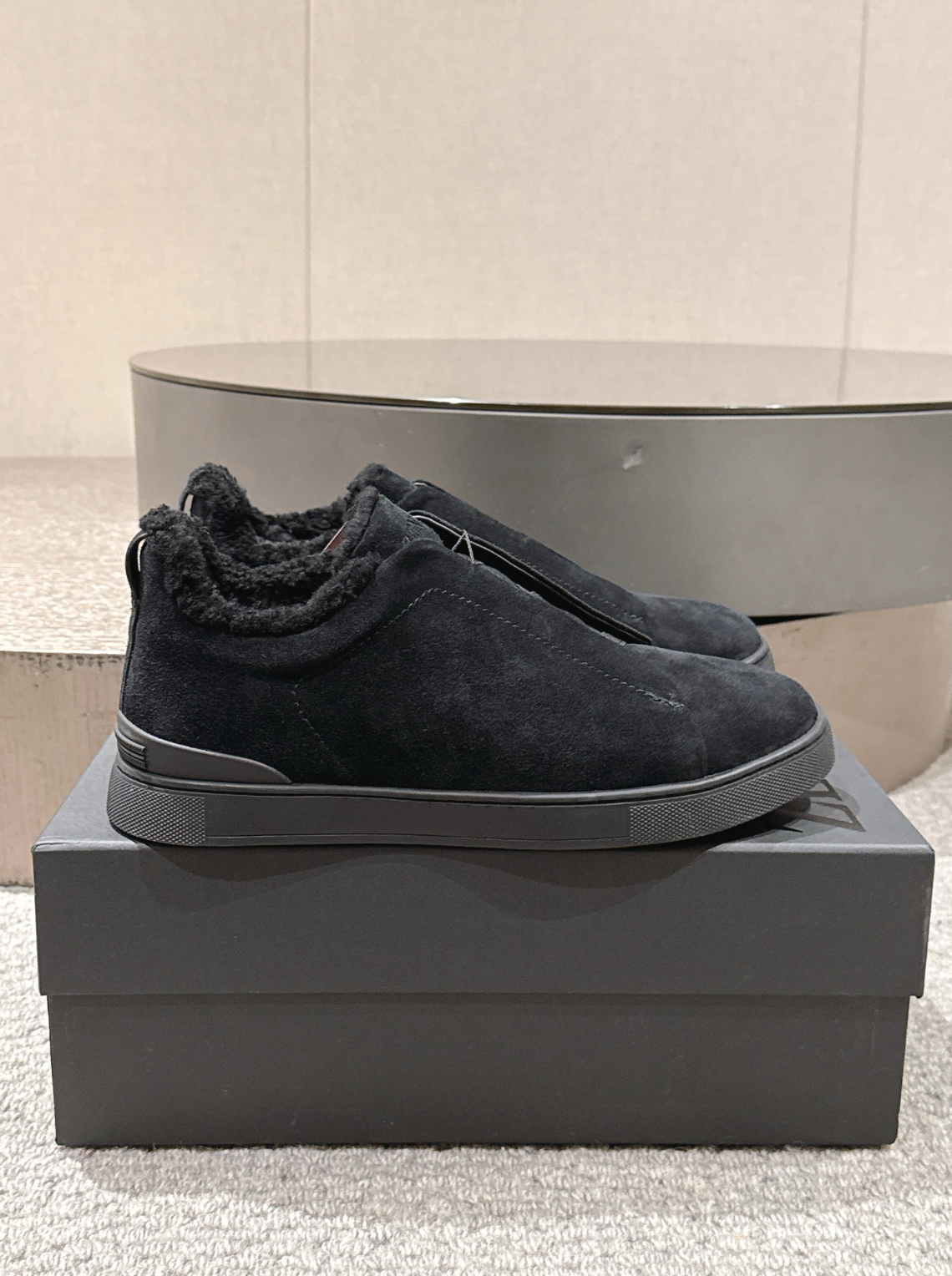 Ermenegildo Zegna Black Suede Shearling Triple Stitch
