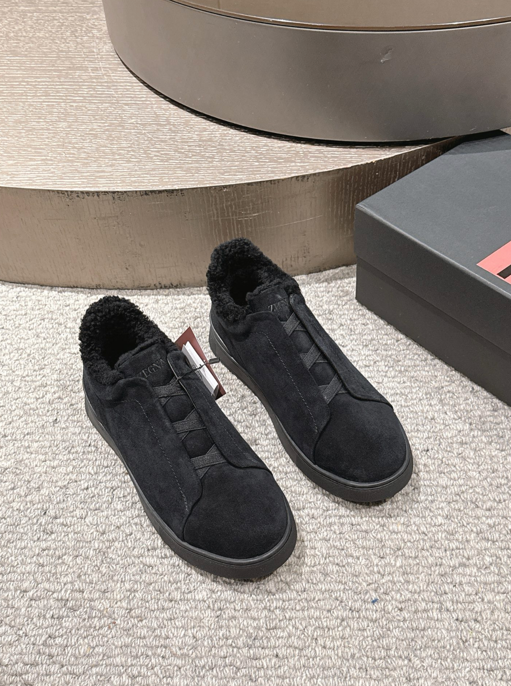 Ermenegildo Zegna Black Suede Shearling Triple Stitch