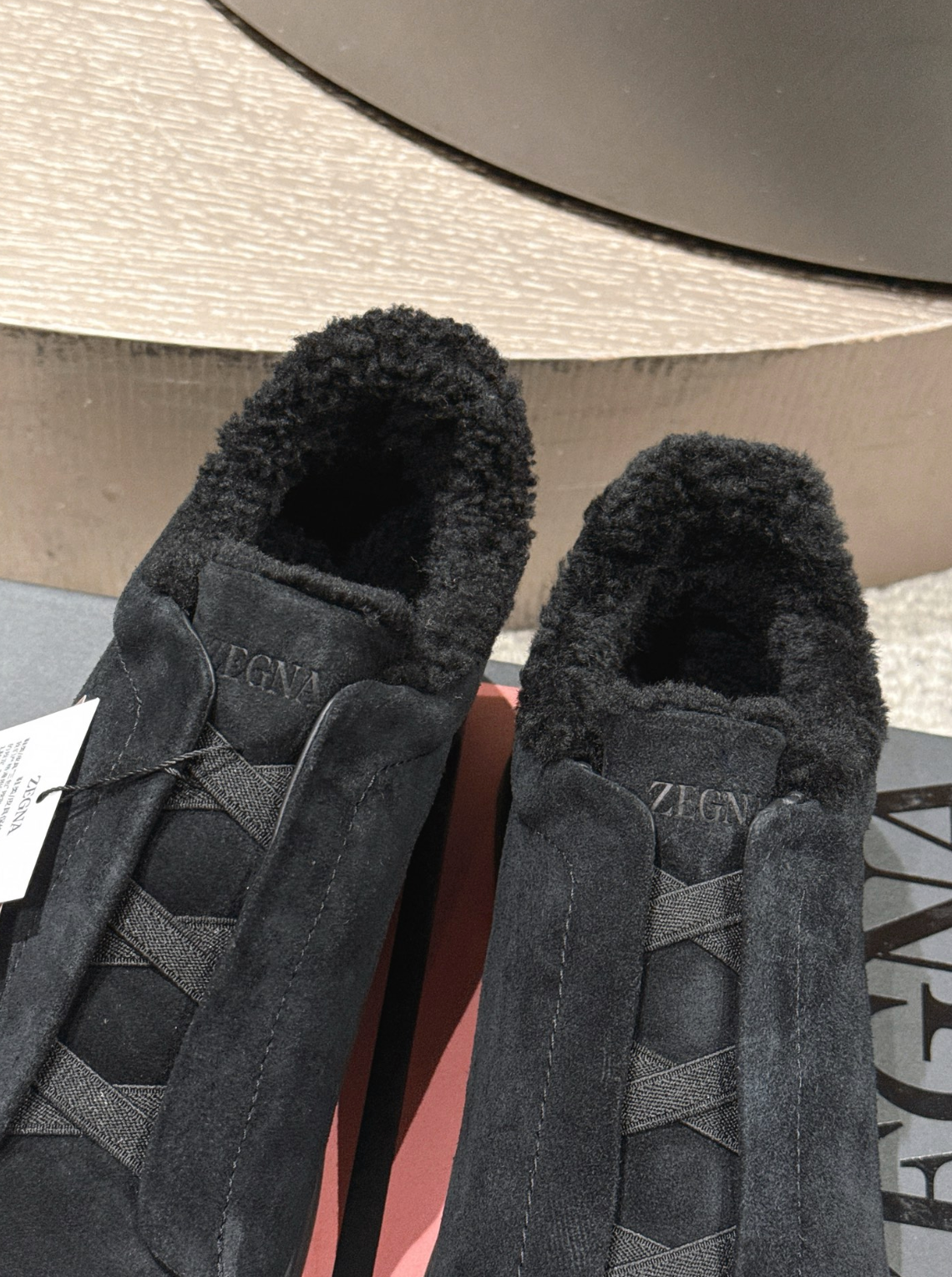 Ermenegildo Zegna Black Suede Shearling Triple Stitch