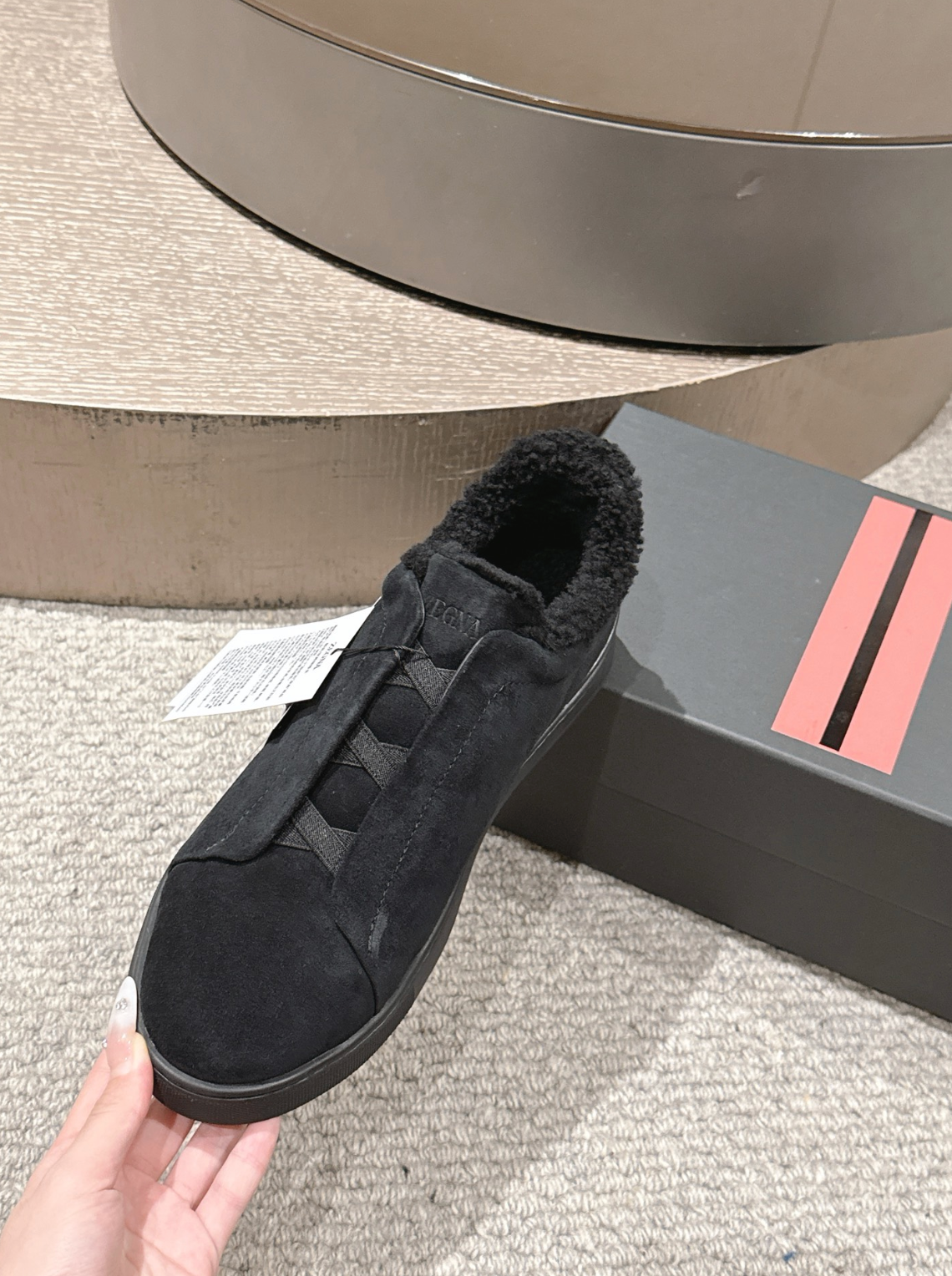 Ermenegildo Zegna Black Suede Shearling Triple Stitch
