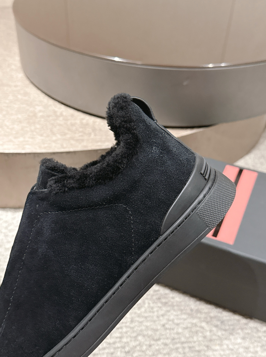 Ermenegildo Zegna Black Suede Shearling Triple Stitch