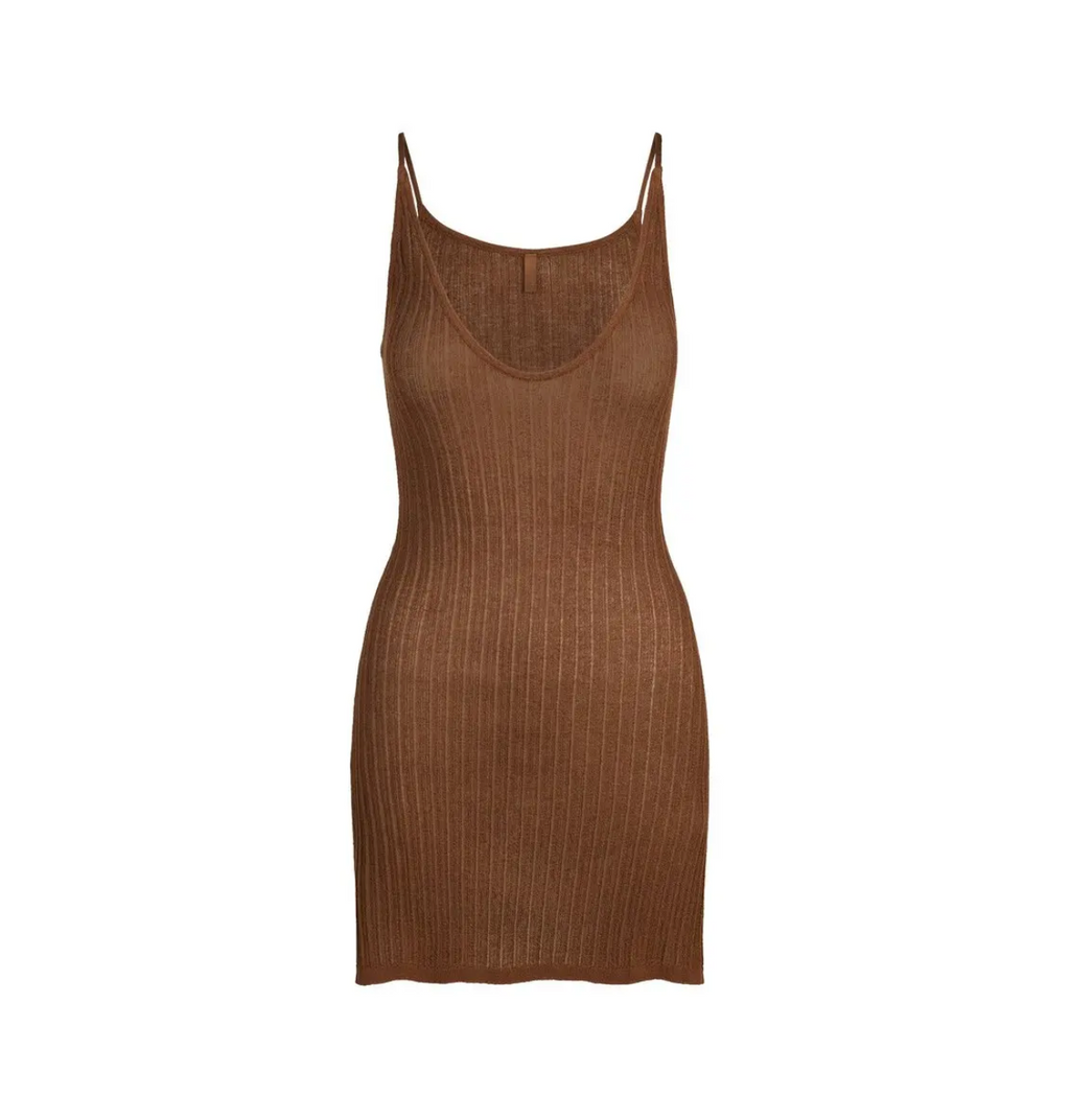 Sheer Knit Plunge Mini Dress