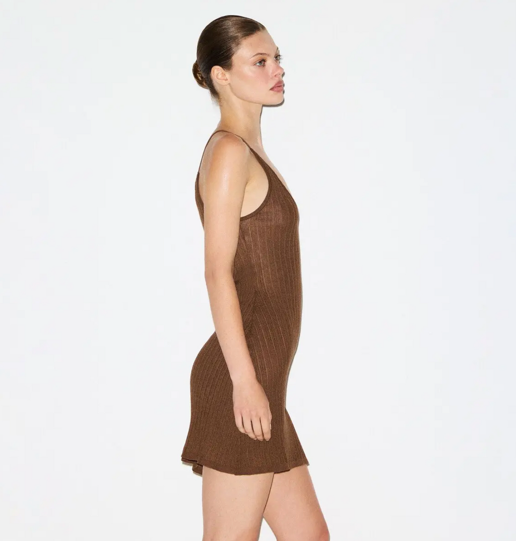 Sheer Knit Plunge Mini Dress