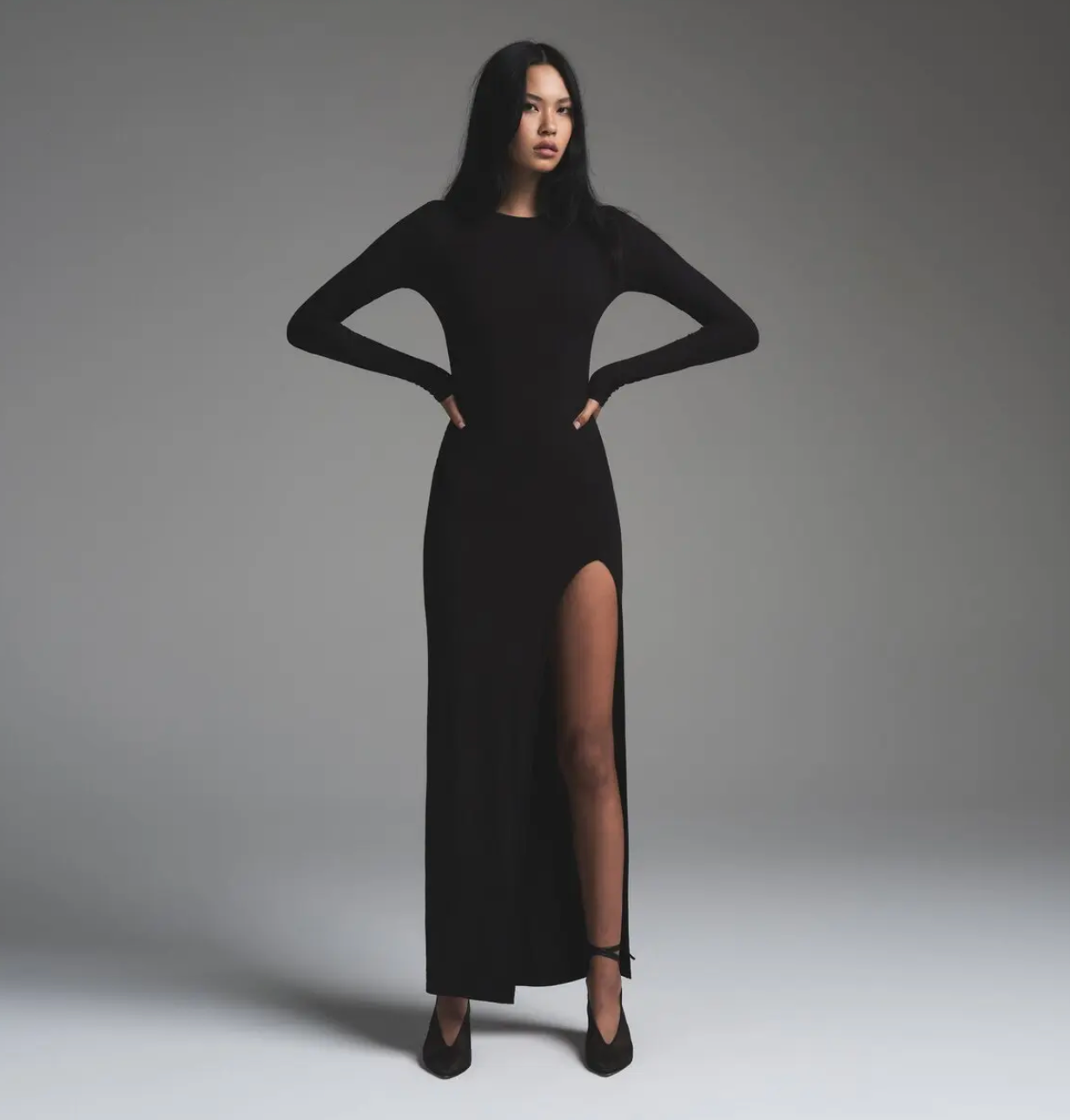 SOFT LOUNGE LONG SLEEVE SLIT DRESS