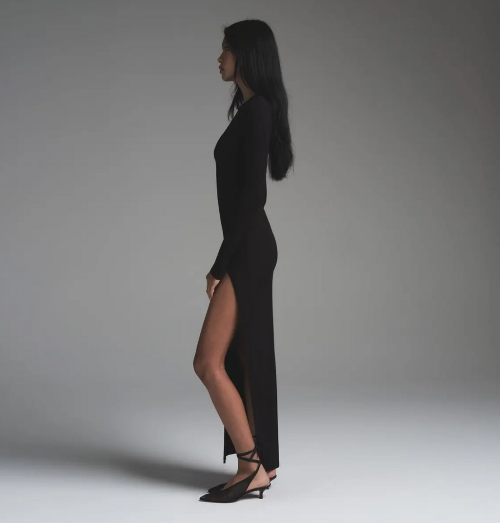 SOFT LOUNGE LONG SLEEVE SLIT DRESS