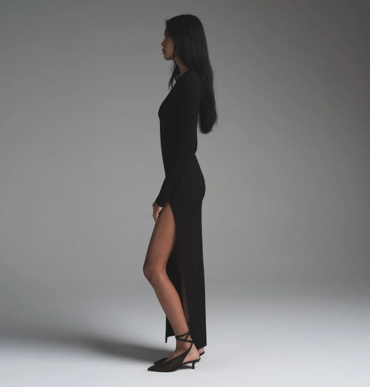 SOFT LOUNGE LONG SLEEVE SLIT DRESS