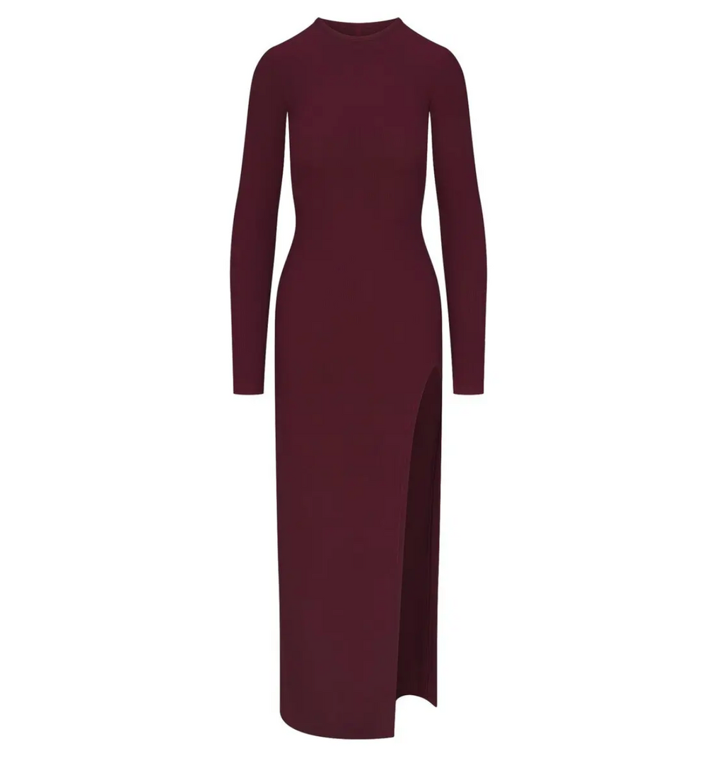 SOFT LOUNGE LONG SLEEVE SLIT DRESS