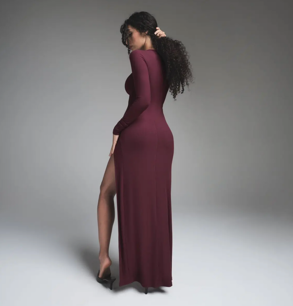 SOFT LOUNGE LONG SLEEVE SLIT DRESS