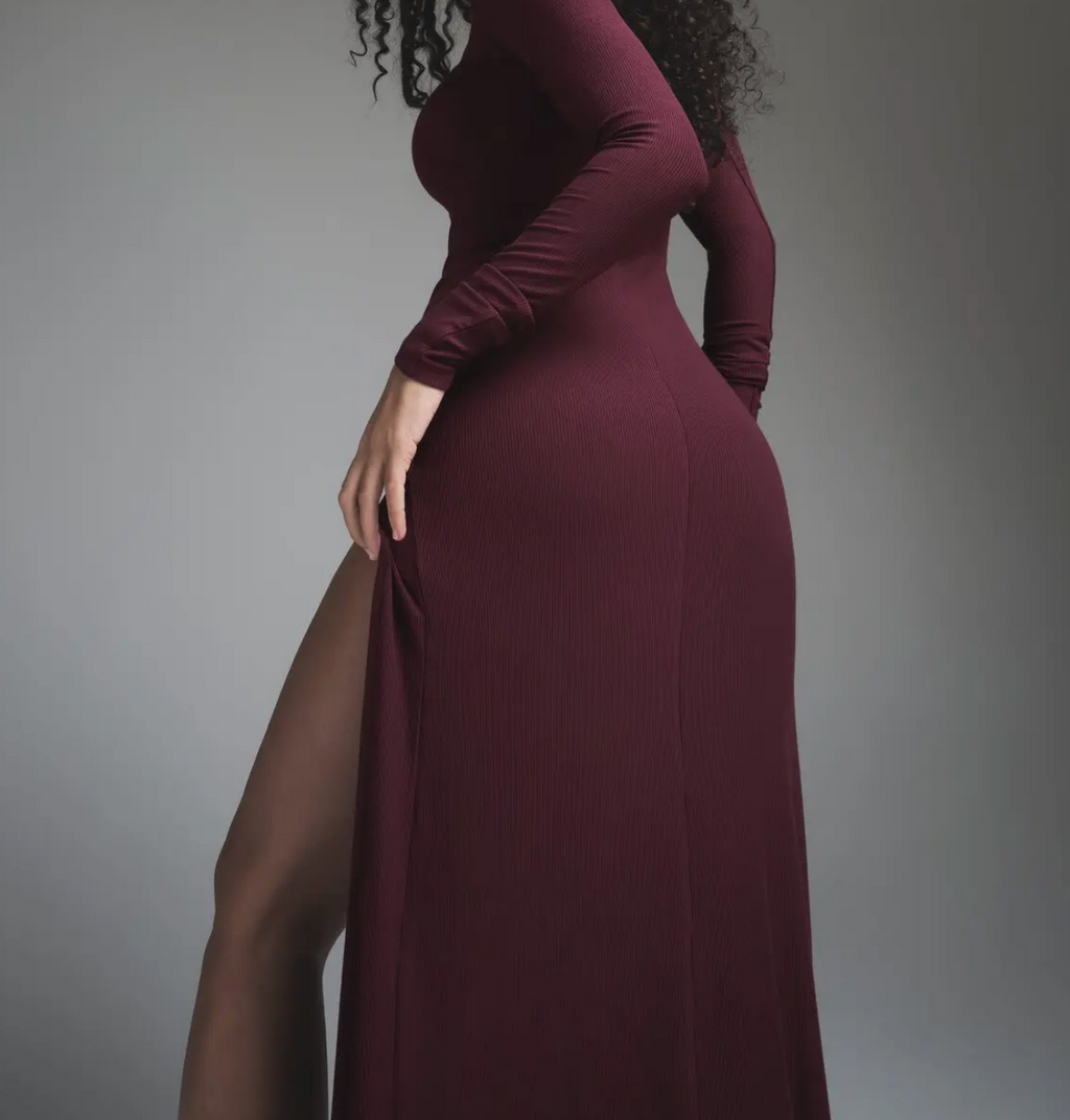 SOFT LOUNGE LONG SLEEVE SLIT DRESS