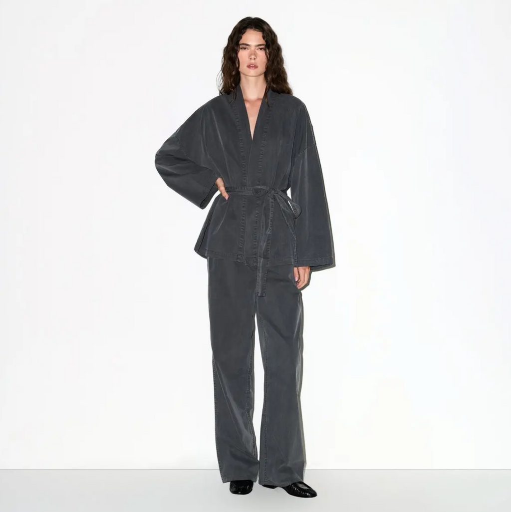 WOVEN LOUNGE OVERSIZED WRAP TOP SET