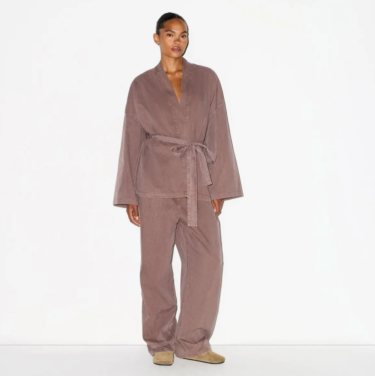 WOVEN LOUNGE OVERSIZED WRAP TOP SET