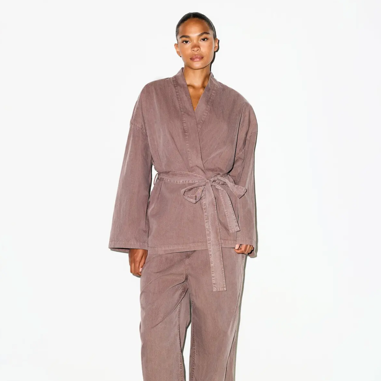 WOVEN LOUNGE OVERSIZED WRAP TOP SET