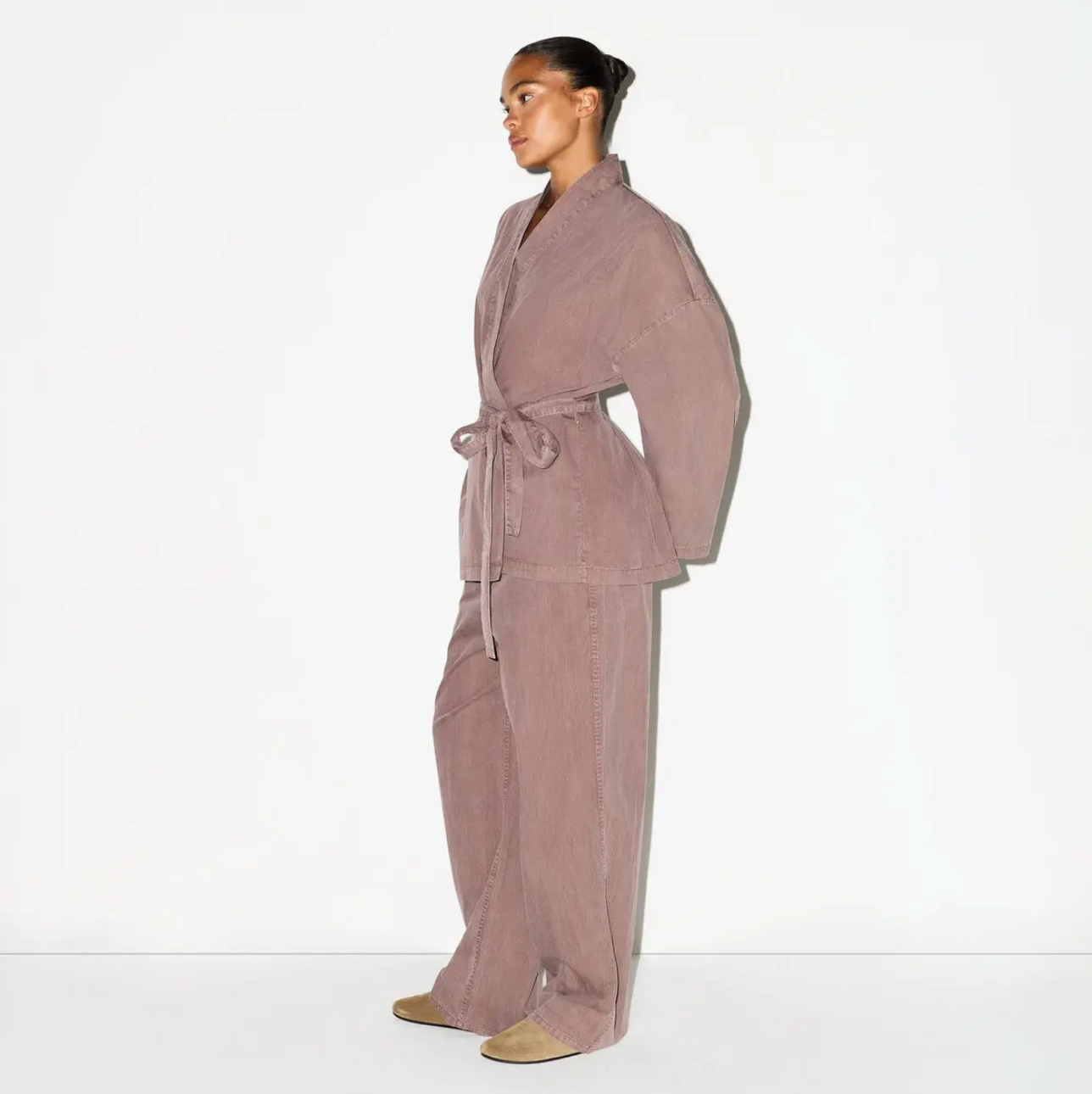 WOVEN LOUNGE OVERSIZED WRAP TOP SET