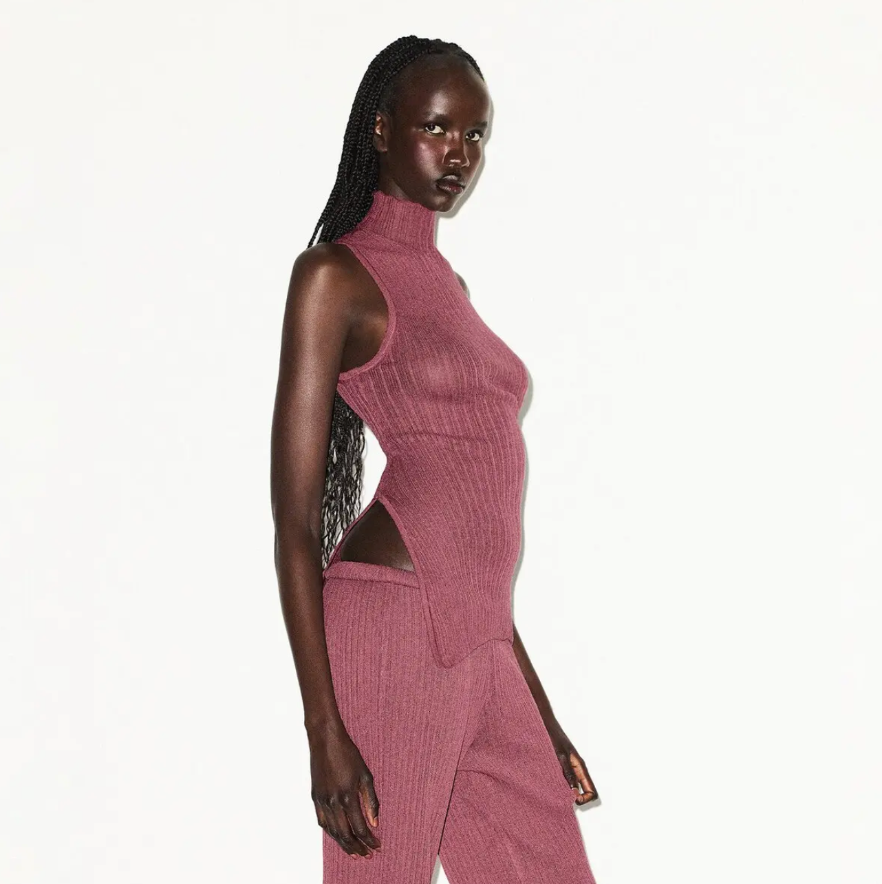SHEER KNIT MOCK NECK TUNIC SET